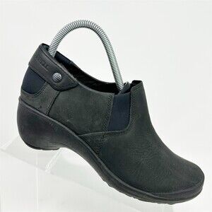 Merrell Womens Slip-On Wedge Comfort Shoes Black Elastic Gore Work Casual Size 8